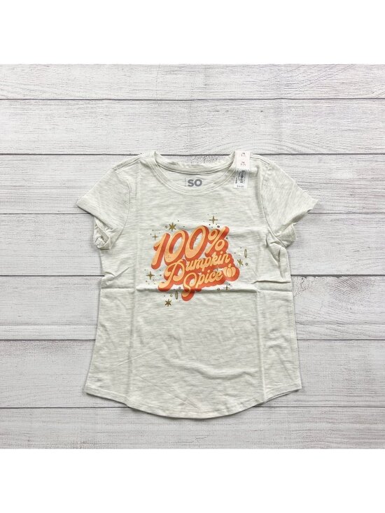SO Other - SO Girls 100% Pumpkin Spice Graphic Short Sleeve Tee Ivory NWT S 7